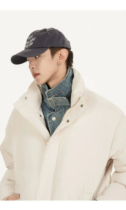 Winter Splice Denim Cotton-padded Jacket Men Women Stand Collar Fashion Loose Casual Thicken Warm Parkas Jacket Boyfriend Coat Street King Limited