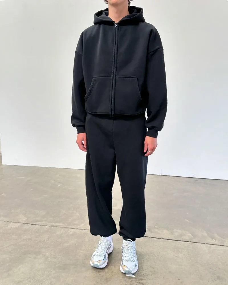 American High Street Fashion Casual Hoodie Men Y2k Harajuku Retro Solid Color Zipper Sweatshirt Loose Oversized Coat Women Street King Limited