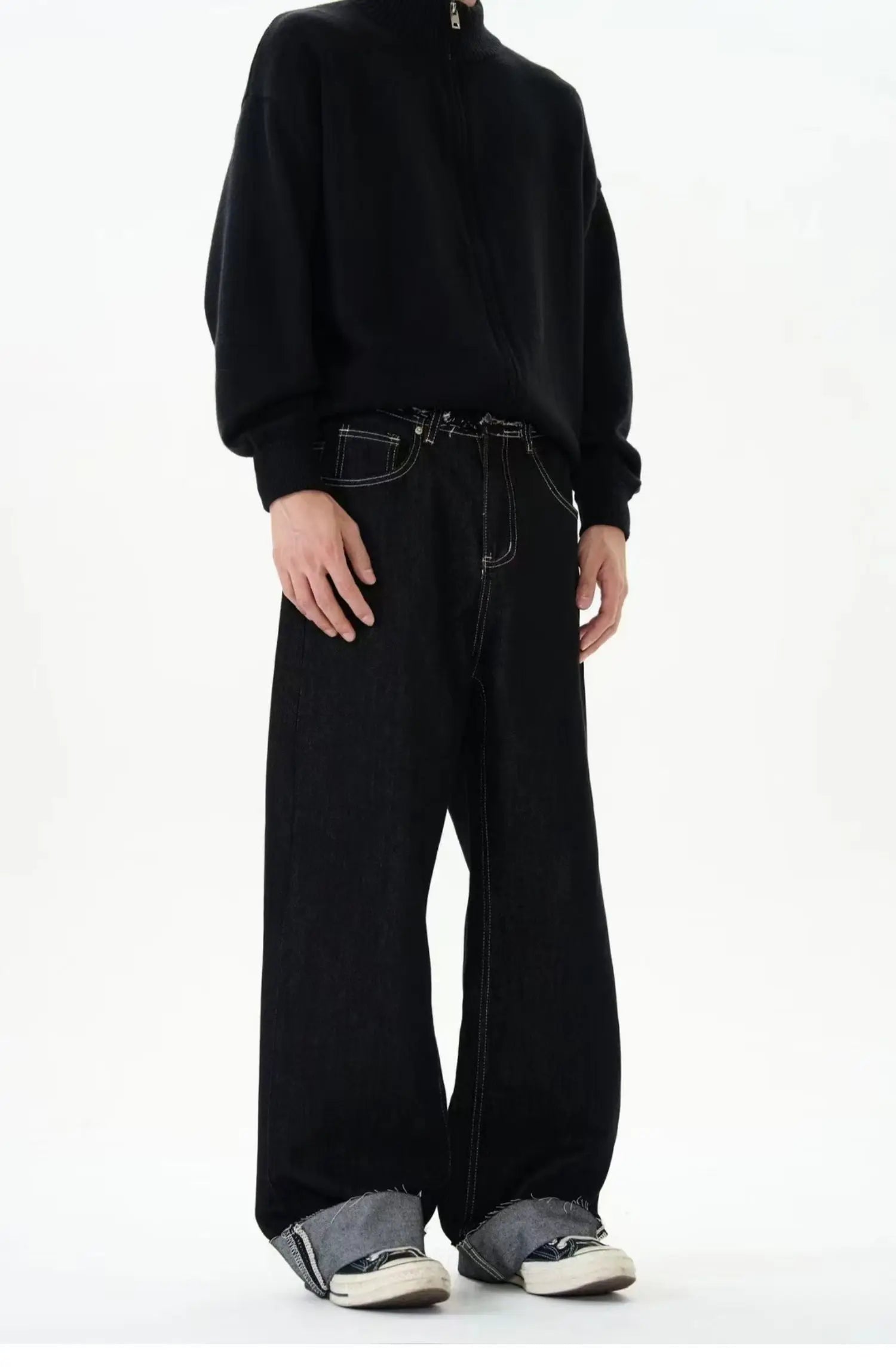 men women streetwear fashion loose casual wide leg straight black denim jeans pant boyfriend y2k baggy jeans trousers unique jeans style 2259