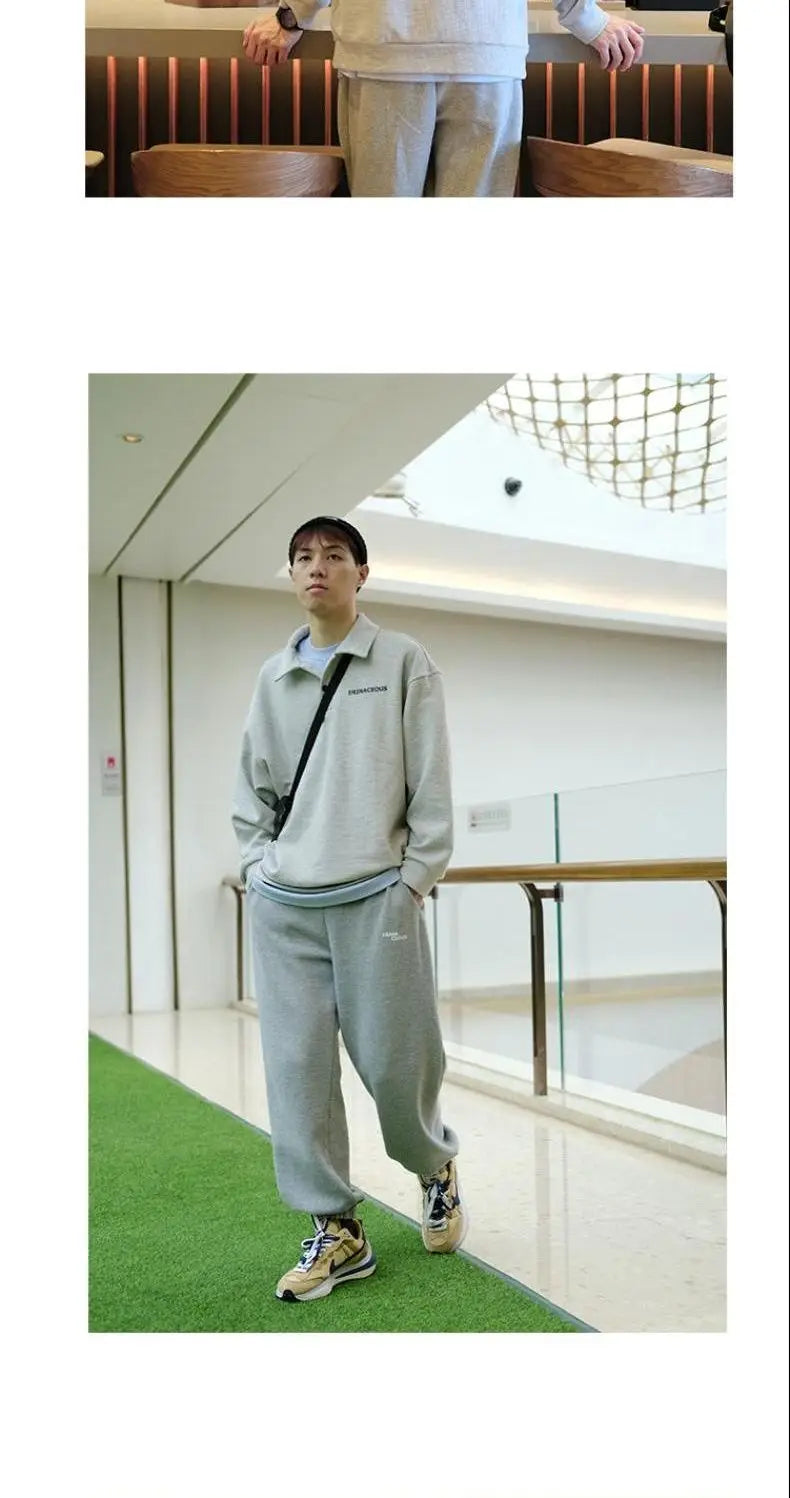 Spring new trendy brand ins loose casual polo lapel sweatshirt men's waffle top long-sleeved T-shirt women clothing y2k tops emo Street King Limited
