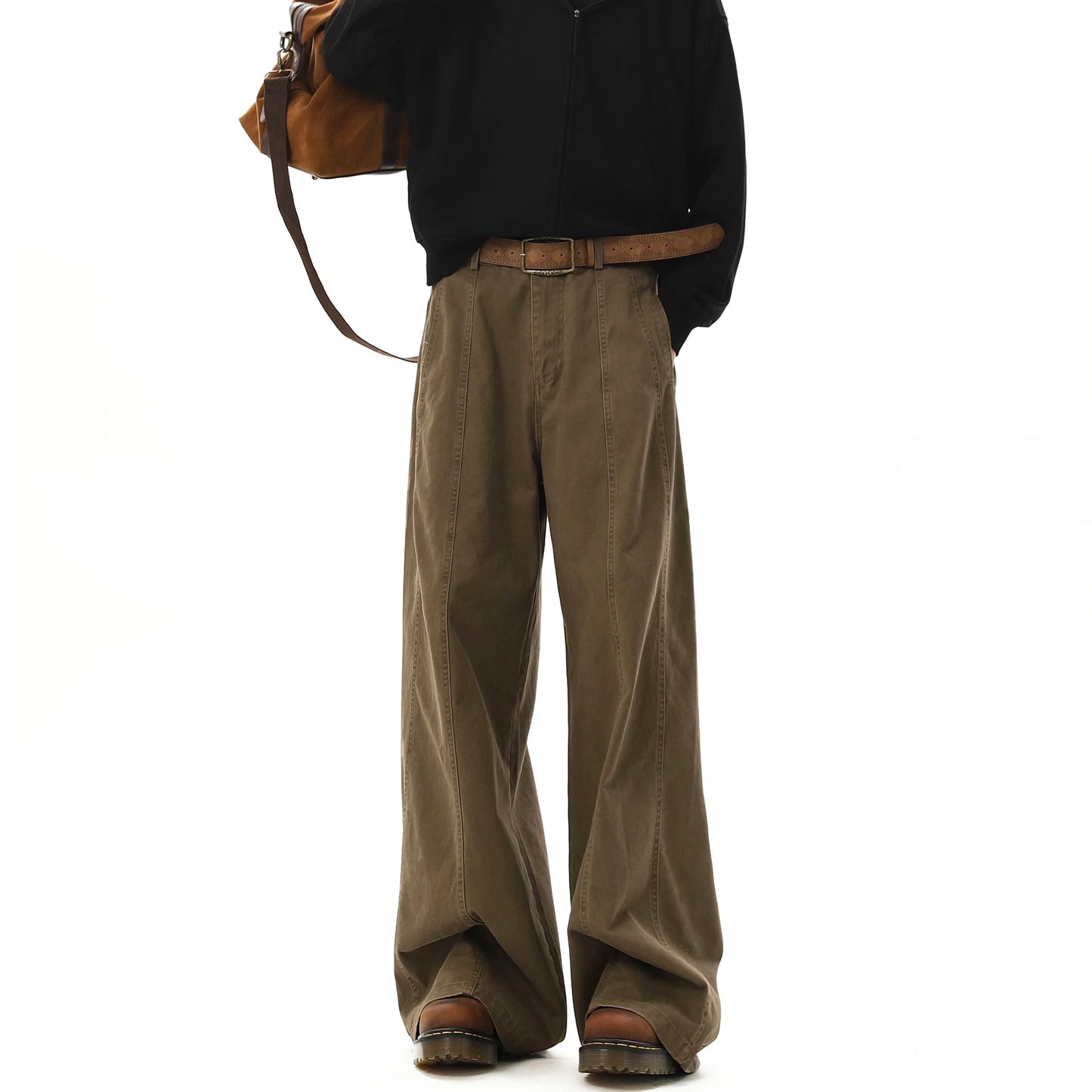 american style vintage wide leg cargo pants mens baggy fashion high street overalls coffee streetwear male mopping trousers military streetwear pants