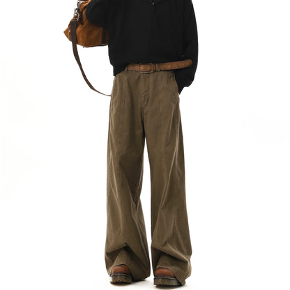 american style vintage wide leg cargo pants mens baggy fashion high street overalls coffee streetwear male mopping trousers military streetwear pants