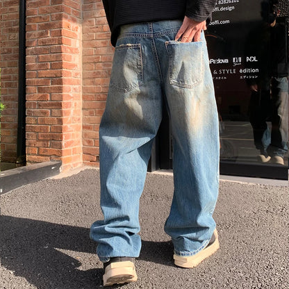 mens american streetwear fashion loose casual hip hop vintage denim baggy jeans pants man wide leg trousers y2k jeans men stacked flare jeans