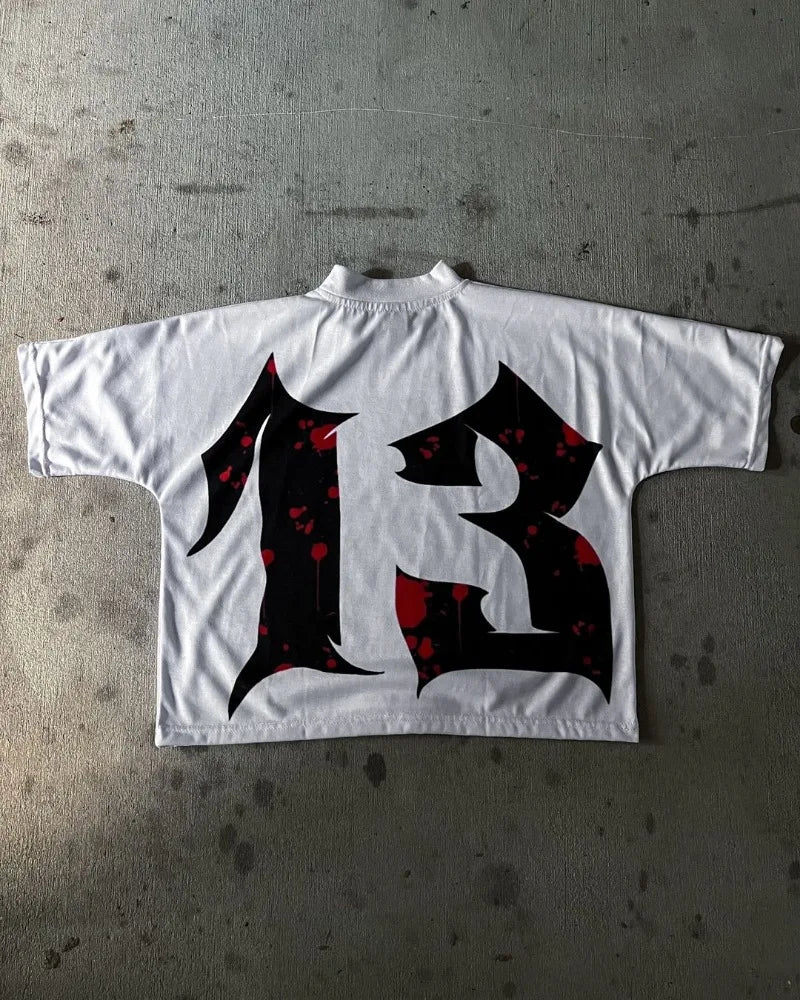 Y2k Summer American Street Dark Style Anime Cartoon Print Oversized T-shirt Men Retro Hip-hop Punk Oversized Short-sleeved Women Street King Limited