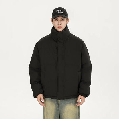Winter Splice Denim Cotton-padded Jacket Men Women Stand Collar Fashion Loose Casual Thicken Warm Parkas Jacket Boyfriend Coat Street King Limited