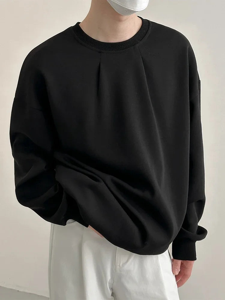 2024 Korean Fashion Crewneck Sweatshirts For Men Casual Design Pullover Y2K Hoodies Solid Color Streetwear Long Sleeve Tops Street King Limited