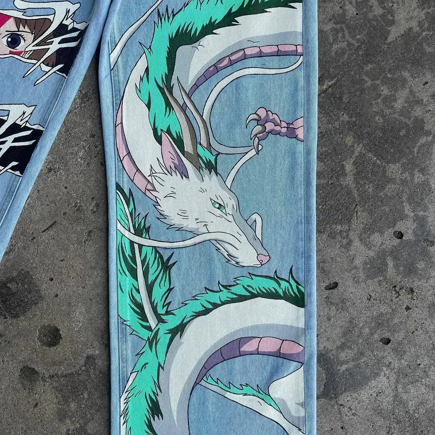 harajuku slifer the sky dragon print y2k men s jeans popular anime baggy jeans wide leg pants streetwear trouser men clothing unique jeans style 4412