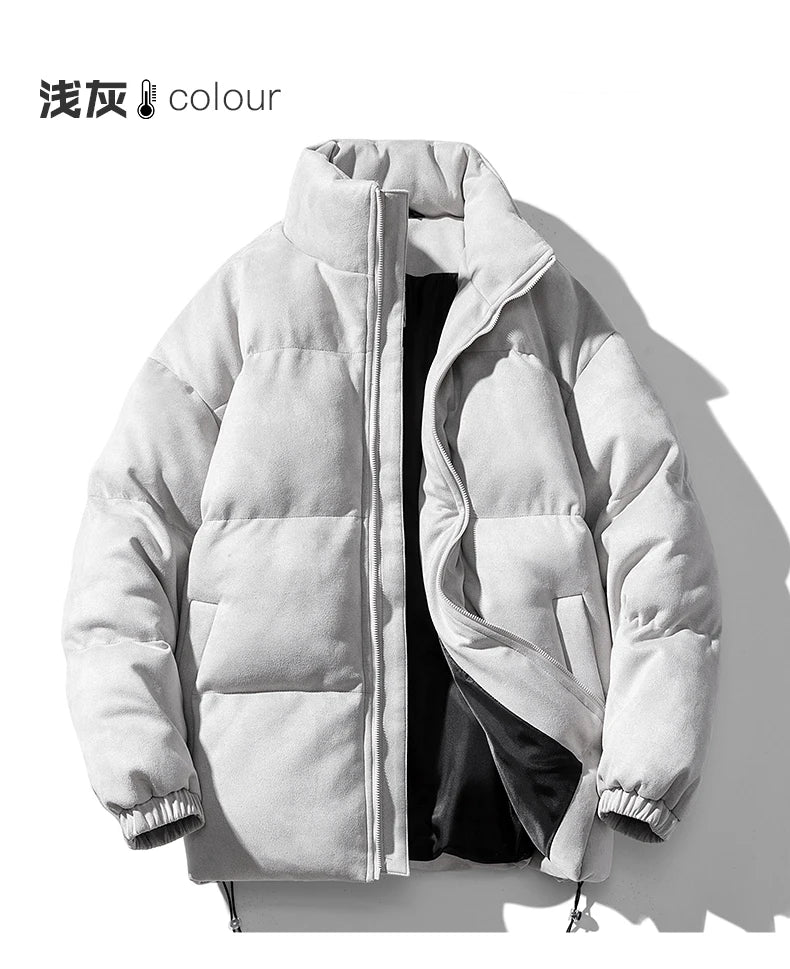 Streetwear Men's Winter Harajuku Fashion Jacket Parkas Bubble Jacket Oversize Warm Solid Coat Faux Suede Puffer Jacket Street King Limited