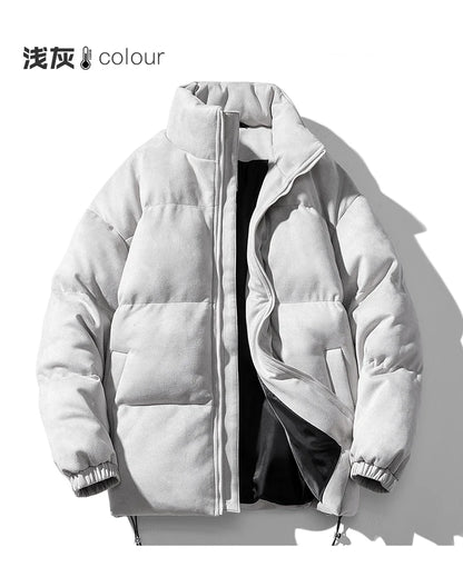 Streetwear Men's Winter Harajuku Fashion Jacket Parkas Bubble Jacket Oversize Warm Solid Coat Faux Suede Puffer Jacket Street King Limited