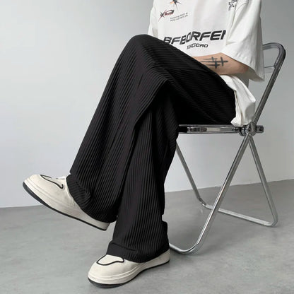 summer pleated pants men fashion oversized ice silk pants men japanese streetwear hip hop loose straight pants mens trousers unique default style 1262