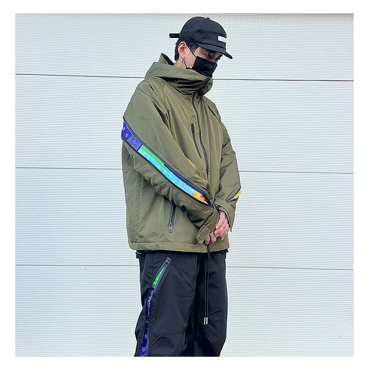 men hip hop streetwear jacket paisley zip up patchwork windbreaker cargo cotton padded coat hooded track jacket tactical outwear unique cargo style 4824