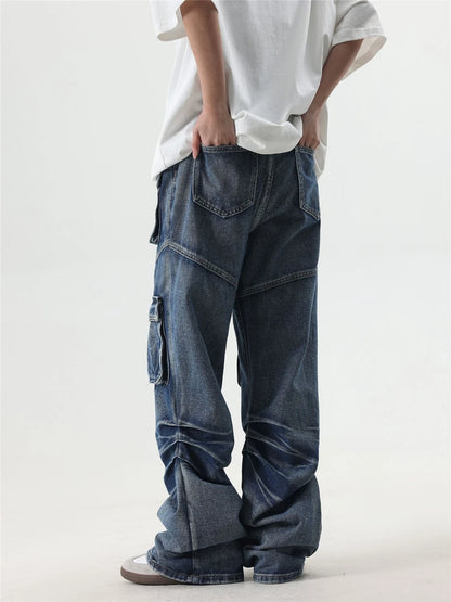 2024 multi pocket jeans vintage mens harajuku cargo denim pants retro hip hop straight loose jean pants 1 unique cargo style 236