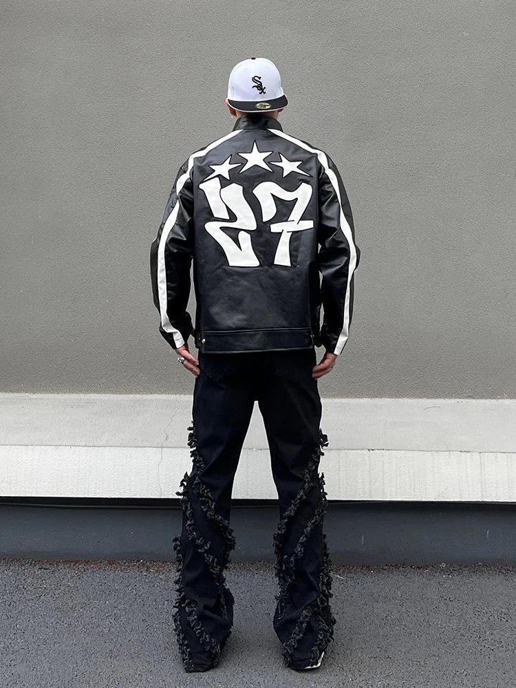 men racing jackets fashion letter embroidery patchwork jacket coats hip hop pu lether outerwear autumn casual streetwear jackets unique default style 4495