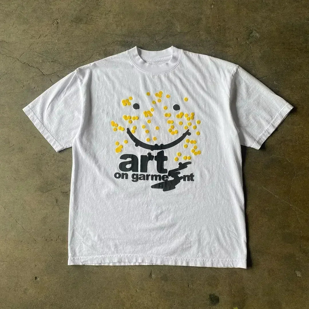 Street Y2K New Fashion Pattern Printing Spot Cotton T-shirt Men Harajuku Hip Hop Retro Joker Short Sleeved Couple Casual T-shirt Street King Limited