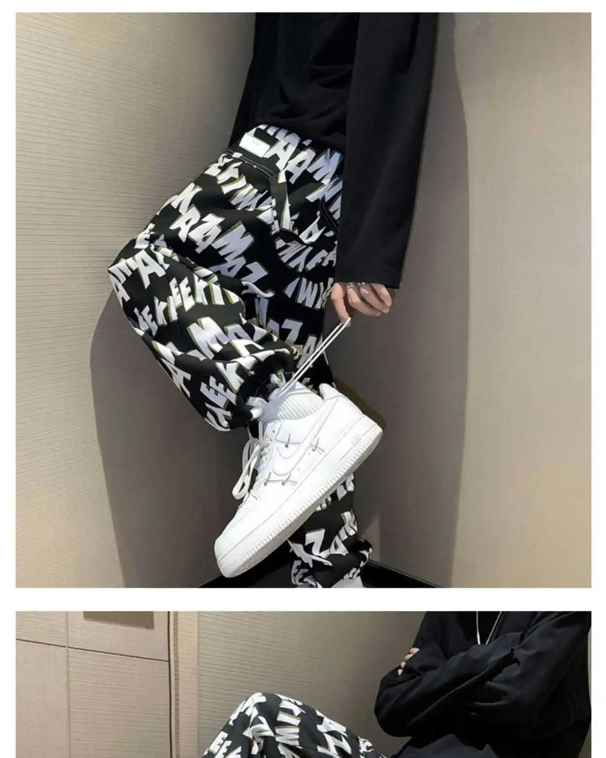 Letter wide-leg pants for men and women in autumn and winter plus velvet high-waisted loose long and short straight pants tops Street King Limited
