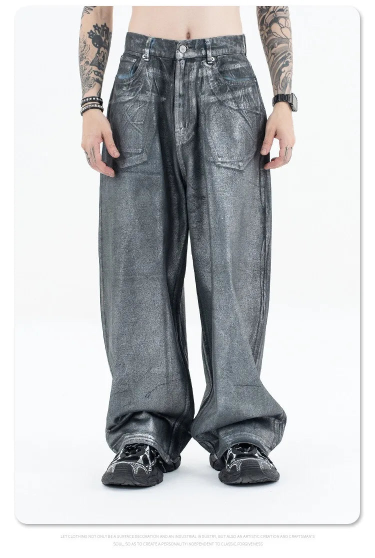 Autumn/winter 2024 loose wash jeans with silver coating Street King Limited