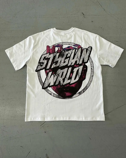 y2k Fashion Gothic Weird Letter Pattern Oversized T-Shirt Short Sleeve Men's Retro Harajuku Loose Round Neck Versatile Brand Top Street King Limited