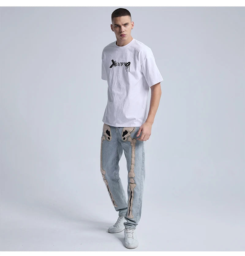 Rainbowtouches 2022 Vintage New Brand Mens T-Shirt High Street Tidal Current Skull Pattern Mens T Shirt Men Hip Hop Women  Shirt Street King Limited