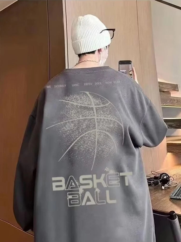 Funny Cartoon Basketball Graphic Pullovers Fleece Sweatshirts Hombre Letter Printed Crewneck Hoodie Y2K Streetwear Clothing Street King Limited