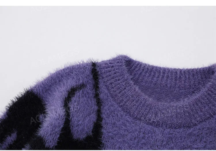 Men Sweater Harajuku High Street Winter Warm Knitted Coat Oversized Thorn Pattern Top Loose Gothic Punk Pullover Street King Limited
