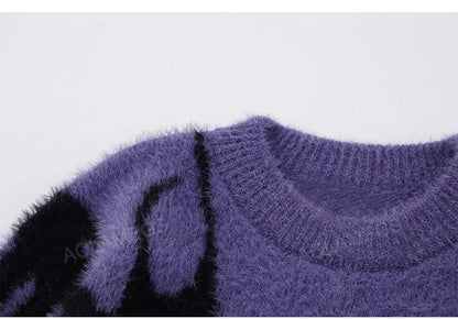 Men Sweater Harajuku High Street Winter Warm Knitted Coat Oversized Thorn Pattern Top Loose Gothic Punk Pullover Street King Limited