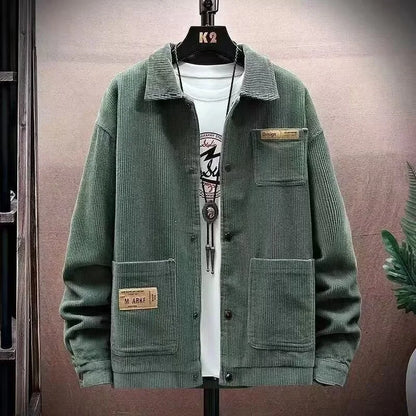 Streetwear Spring Appliques Long Sleeve Corduroy Shirts For Men Button Patchwork 2025 Spring Appliques Long Sleeve Corduroy Shirts For Men Button Patchwork Turn Down Collar Cargo Shirt Korean Fashion Jackets Fashion Sweater Jacket With Graphic Design For Men