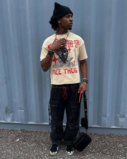 Y2k Streetwear Tops Letter Print Graphic Oversized T-Shirt Men's Fashion Harajuku Loose Casual Round Neck Short Sleeve Shirt Street King Limited