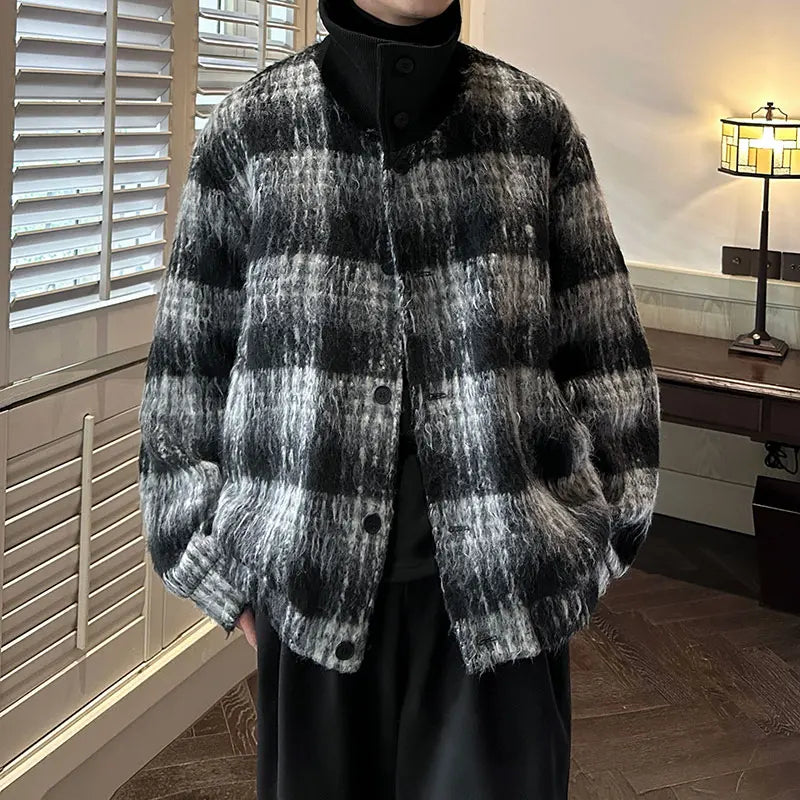 men turtleneck trendy brand fashion stripe christmas woolen bomber jacket women oversize plaid top coat outerwear unique default style 1173