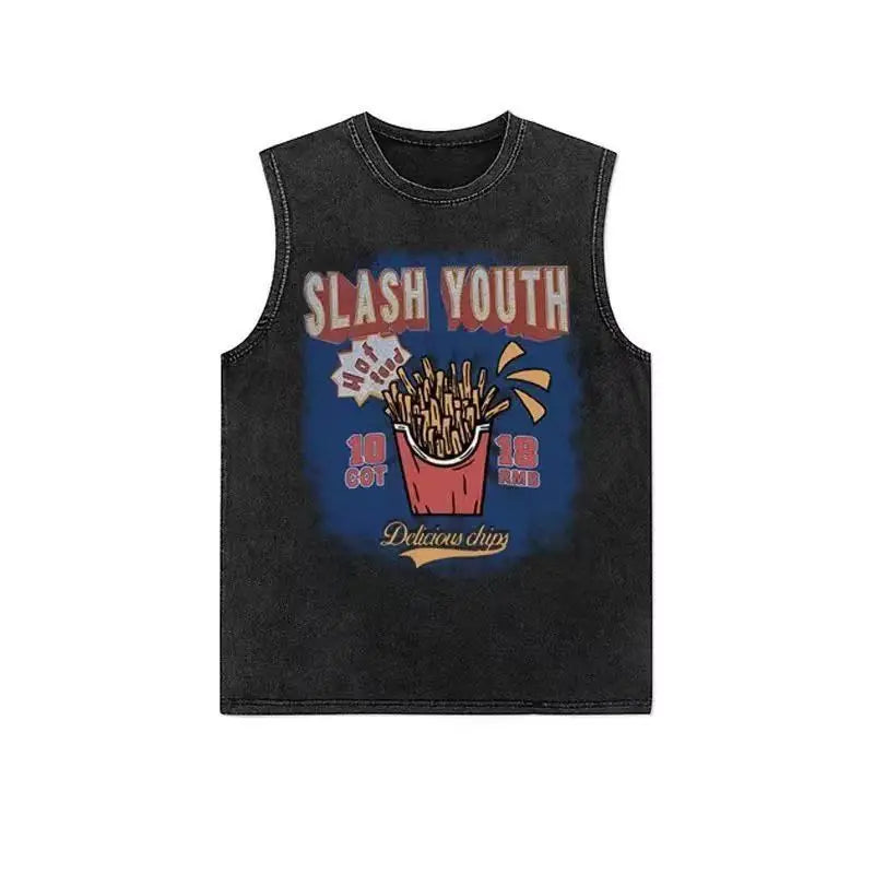 American pure cotton casual vest for outer wear hip-hop retro high street style trendy short-sleeved men's summer printed tops Street King Limited