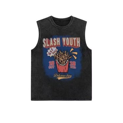 American pure cotton casual vest for outer wear hip-hop retro high street style trendy short-sleeved men's summer printed tops Street King Limited