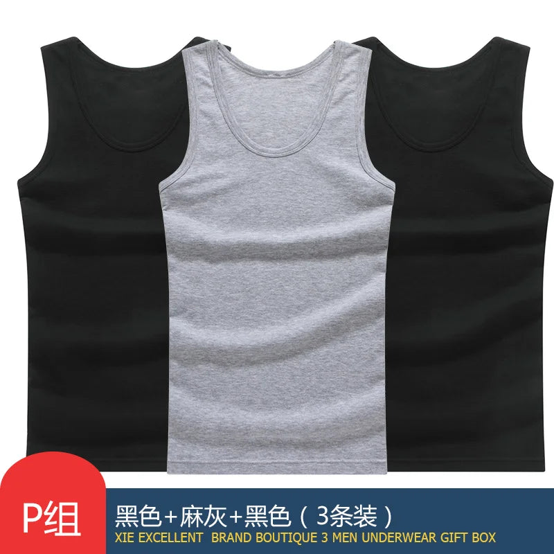 Hot Sale 3pcs / 100% Cotton Mens Sleeveless Tank Top Solid Muscle Vest Undershirts O-neck Gymclothing Tees Whorl Tops Street King Limited