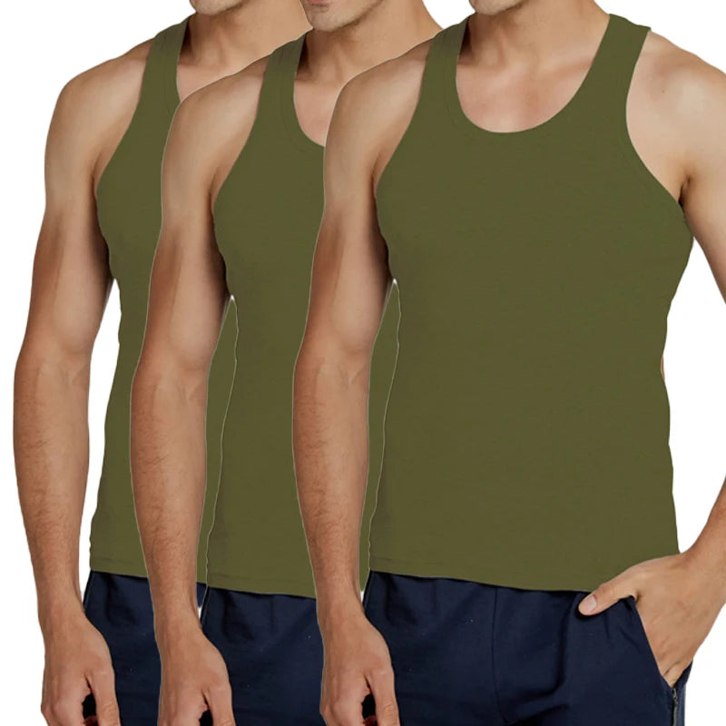 Hot Sale 3pcs / 100% Cotton Mens Sleeveless Tank Top Solid Muscle Vest Undershirts O-neck Gymclothing Tees Whorl Tops Street King Limited