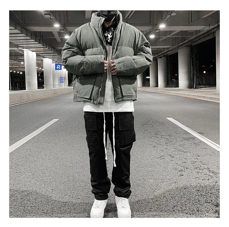 mens jacket winter parkas streetwear thicken warm washed solid zipper cotton padded bomber jackets harajuku fashion casual coat unique default style 4863