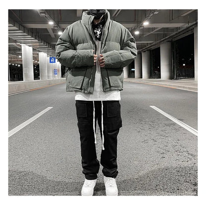 mens jacket winter parkas streetwear thicken warm washed solid zipper cotton padded bomber jackets harajuku fashion casual coat unique default style 4863