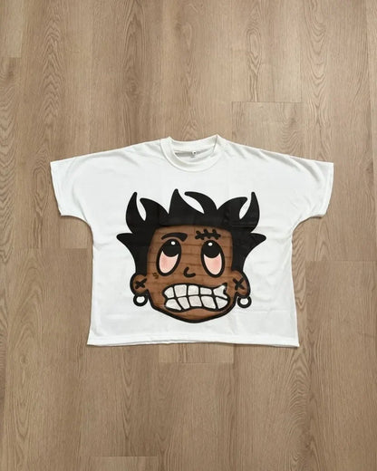 2024 High Street Hip-hop Retro Anime Print Short-sleeved Summer Street Cotton Round Neck Top Men Y2k Casual Oversized T-shirt Street King Limited