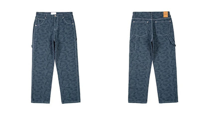 hip hop straight denim jeans pants fashion zipper paisley jeans streetwear mens new casual loose trousers jean pants joggers unique joggers style 3049