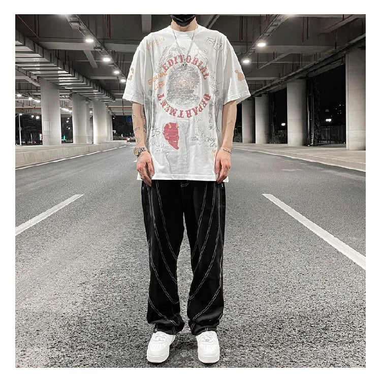 fashion design lines denim jeans mens zipper loose straight trousers hip hop new casual streetwear pants joggers baggy jeans unique joggers style 420