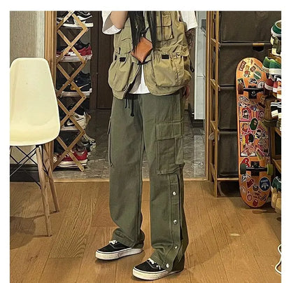 Fashionable Korean style gothic buttoned overalls pants men summer Harajuku street y2k hip hop casual retro sports pants Street King Limited