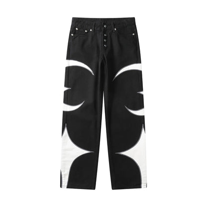 letter embroidery pu leaher patchwork baggy y2k jeans mens streetwear straight oversized denim trousers unisex cargo pants unique cargo style 95