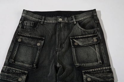 multi pockets embroidery washed baggy jeans for men and women straight ropa hombre casual cargo pants oversized denim trousers combat utility trousers