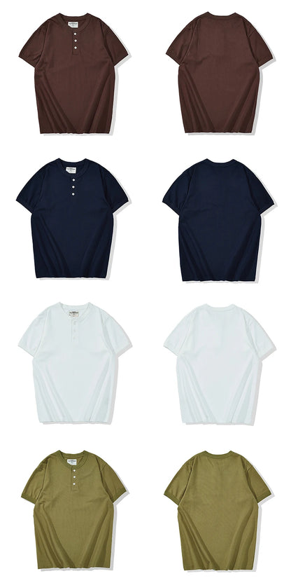 Summer Men's Heavy Cotton T Shirt Solid Color Round Neck Short Sleeve Basic Shirt TopTees Male Leisure Knitted Henry Tshirt Street King Limited