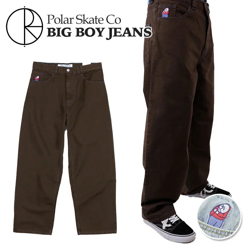 polar big boy jeans embroidery y2k pants retro blue hip hop cartoon streetwear baggy jeans mens womens high waist wide trouser unique jeans style 1385