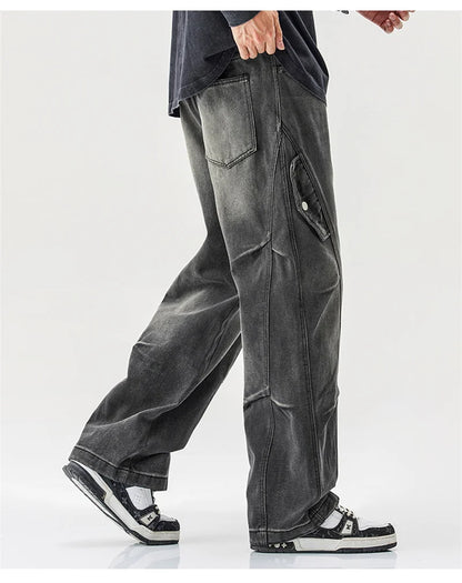 2025 new hip hop multi pockets straight jeans for men high street cargo denim pants spring y2k vintage distressed baggy jean unique cargo style 3368