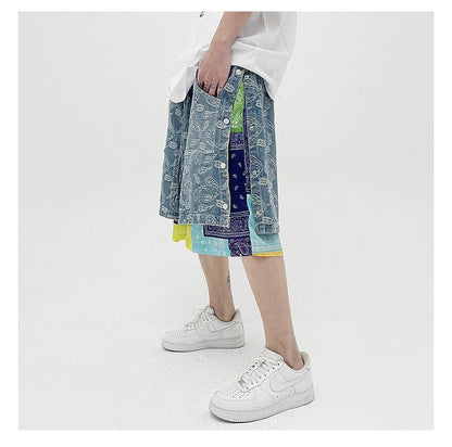 hip hop loose shorts elastic waist pants fashion patchwork half pant mens summer casual drewstring streetwear sportswear jogger unique joggers style 2418