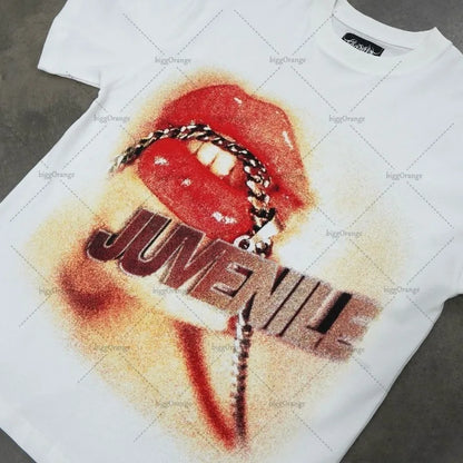 Trendy Brand Rock Punk Streetwear Y2K Harajuku Gothic Retro Pattern Printed Oversized T-shirt Men American Hip-hop Casual Tops Street King Limited