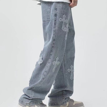 "Hearts" Streetwear Hip Hop Unisex Denim Pants Daulet Apparel