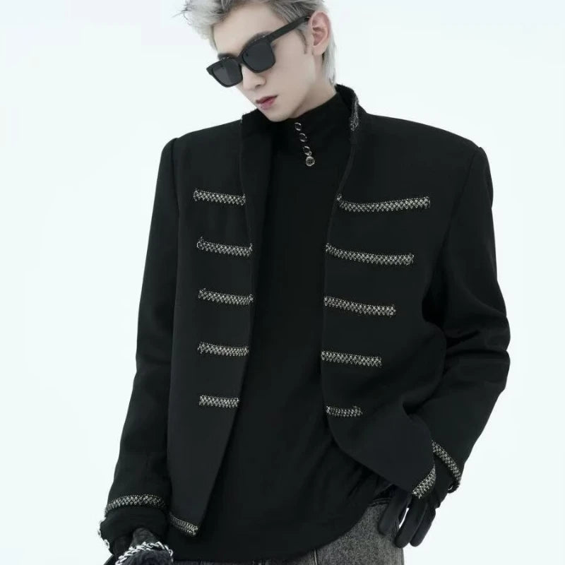 street black mens suit jacket 2024 new palace fashion stand collar unisex outwear oversized printing shoulder pads coats male minimalist street pants