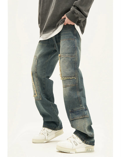 retro washed denim jeans destroyed ripped loose mens biker jeans side pocket fashion streetwear hip hop straight pants joggers unique joggers style 1201