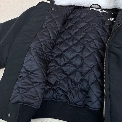 2024AW new cotton dress solid color hooded multi-pocket jacket Street King Limited