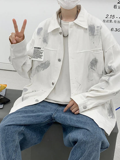 new graffiti tie dye denim jackets for men autumn high street appliques button coats harajuku fashion vintage jeans jacket unique jeans style 115